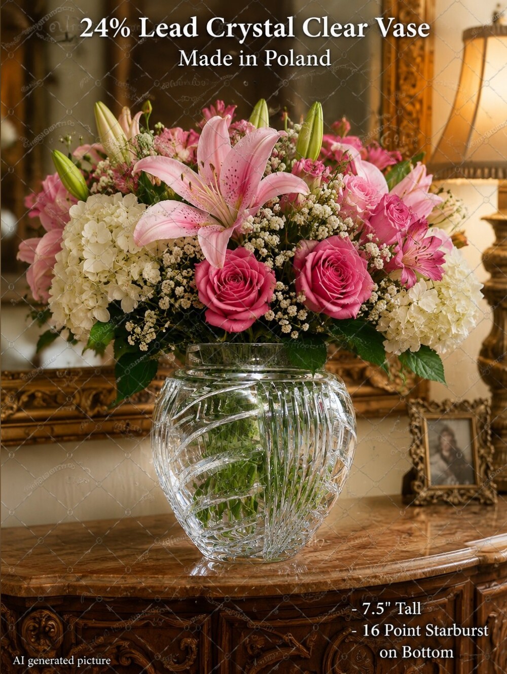24% Lead Crystal Clear 7.5"Tall Vase Made In Poland